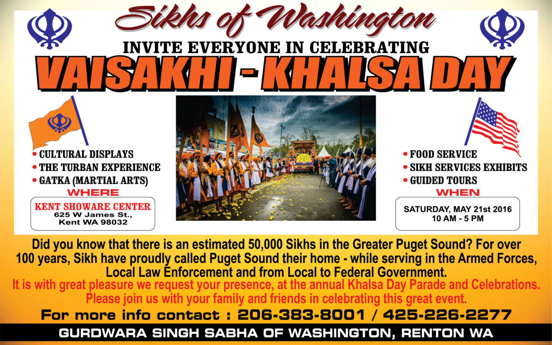 Sikhs of Washington Celebrate Vaisakhi-Khalsa Day, May 21, at ShoWare Center