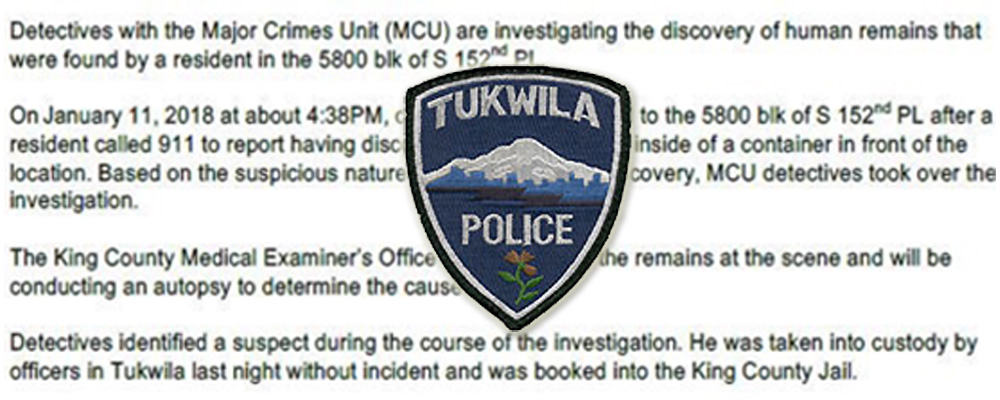 Man arrested after human remains found in Tukwila Thursday